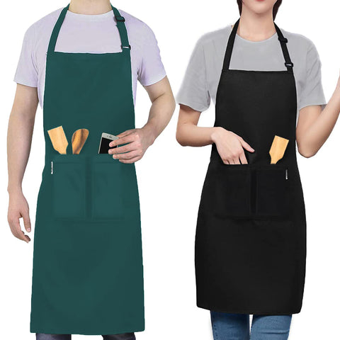 LEFUNDA® 2 Stück Kochschürze Wasserdicht Schürze mit 3 Taschen Verstellbare Grillschürze mit langen Bändern Küchenschürze für Männer Damen Küche BBQ Restaurant Café