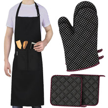 LEFUNDA® 3 in 1 Küchenset mit Kochschürze Ofenhandschuhe Topflappen Verstellbare Grillschürze mit 3 Taschen für Küche Kochen Restaurant café