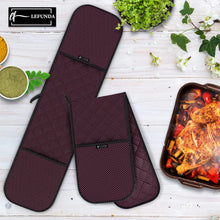 LEFUNDA® Doppel Ofenhandschuhe Topflappen, Hitzebeständige Topfhandschuhe Baumwolle, Grillhandschuhe, Ofen Handschuhe zum Backen, Kochen, Grillen BBQ (Rot (1 X Doppelhandschuh), 1 Lang)