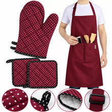 Ofenhandschuhe Topflappen Schürze 5er Set in Kastanienbraun